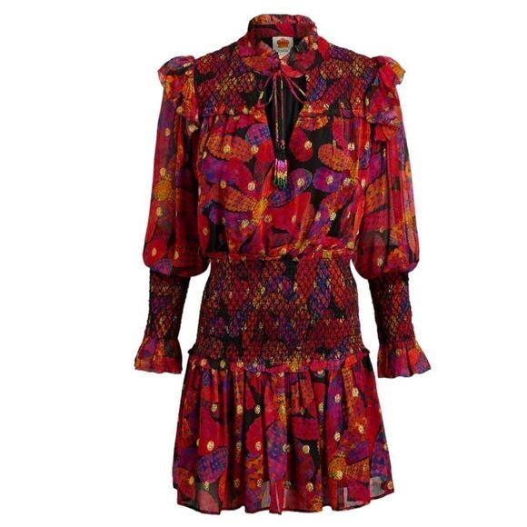 FARM Rio Daisy Hearts Smocked Drop Waist Mini Dress Size Small - Picture 1 of 11